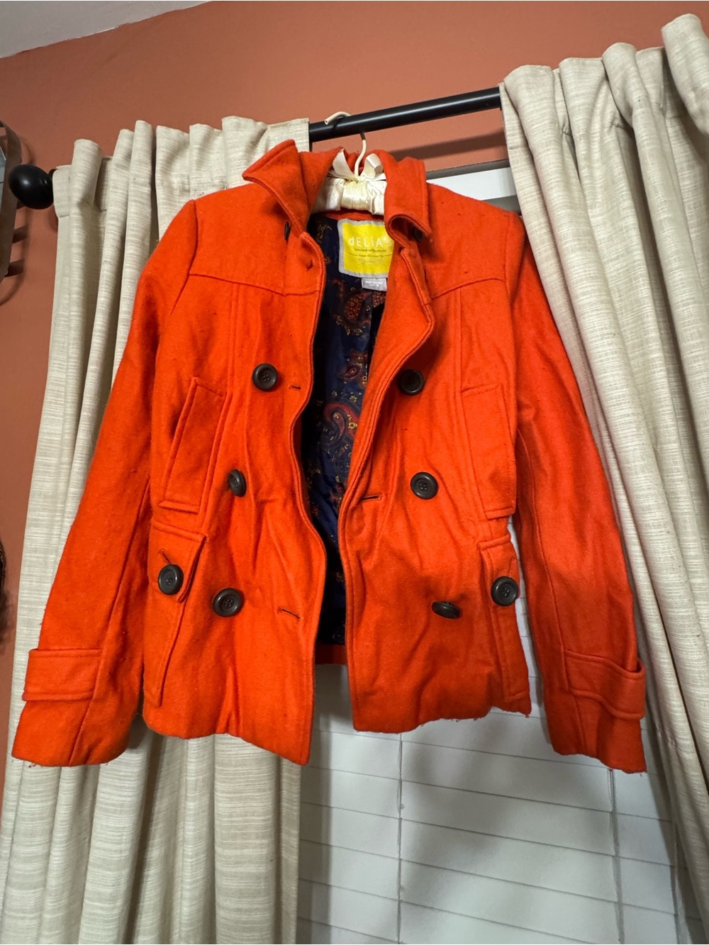 dELiA*s Bright Orange Double-Breasted Peacoat